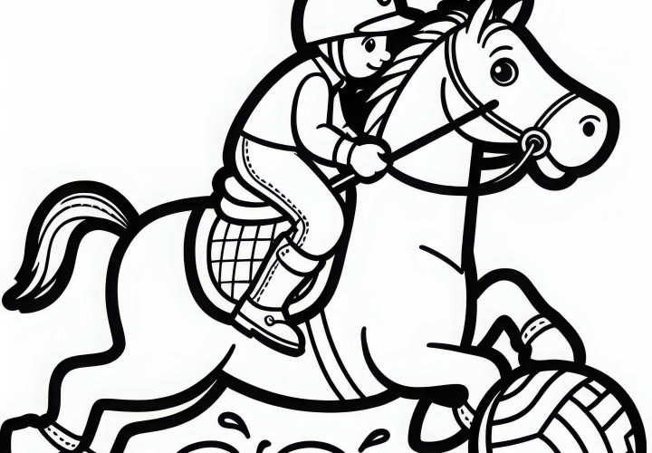 Pferd mit Horseball – Reiter Ausmalbild Einfach Kostenlos