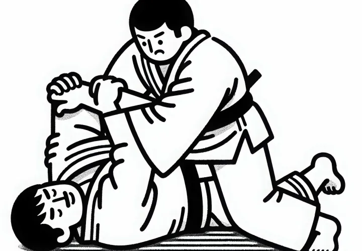Judo fighter holds opponent in a hold on the ground – Coloring page for free