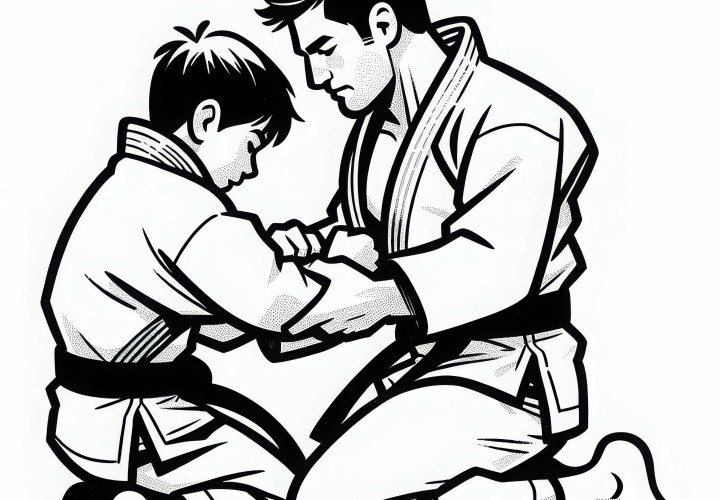 Desenho para colorir de treinamento de judô grátis Desenho para colorir de treino de judô gratuito