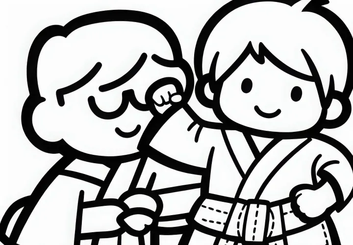 Child gets first belt – free coloring page