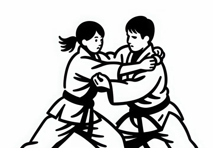 Two judokas training – free coloring page