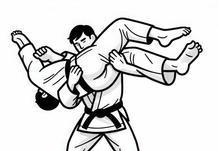 Judoca levanta o oponente no ar - Desenho para colorir grátis Judoca levanta o oponente no ar – Desenho para colorir gratuito