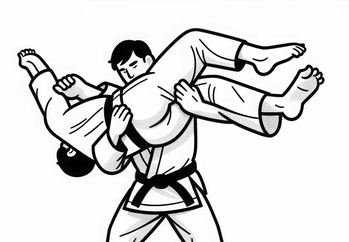 Judo player lifts opponent into the air - Free coloring page