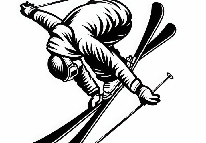 Freestyle skiing: Skier performs a backflip – Free coloring page