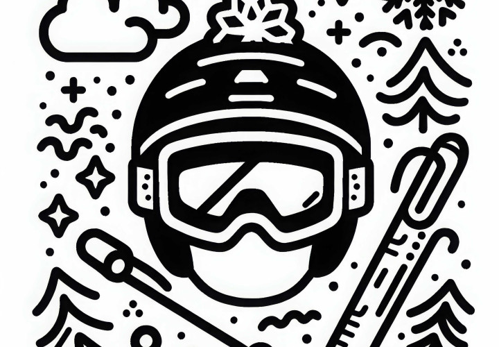 Skihelm mit Skibrille Malvorlage einfach kostenlos
