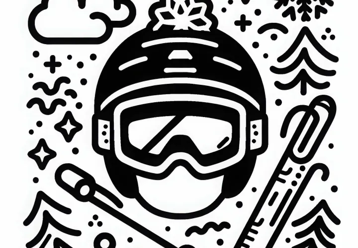 Ski helmet with ski goggles coloring page simple free