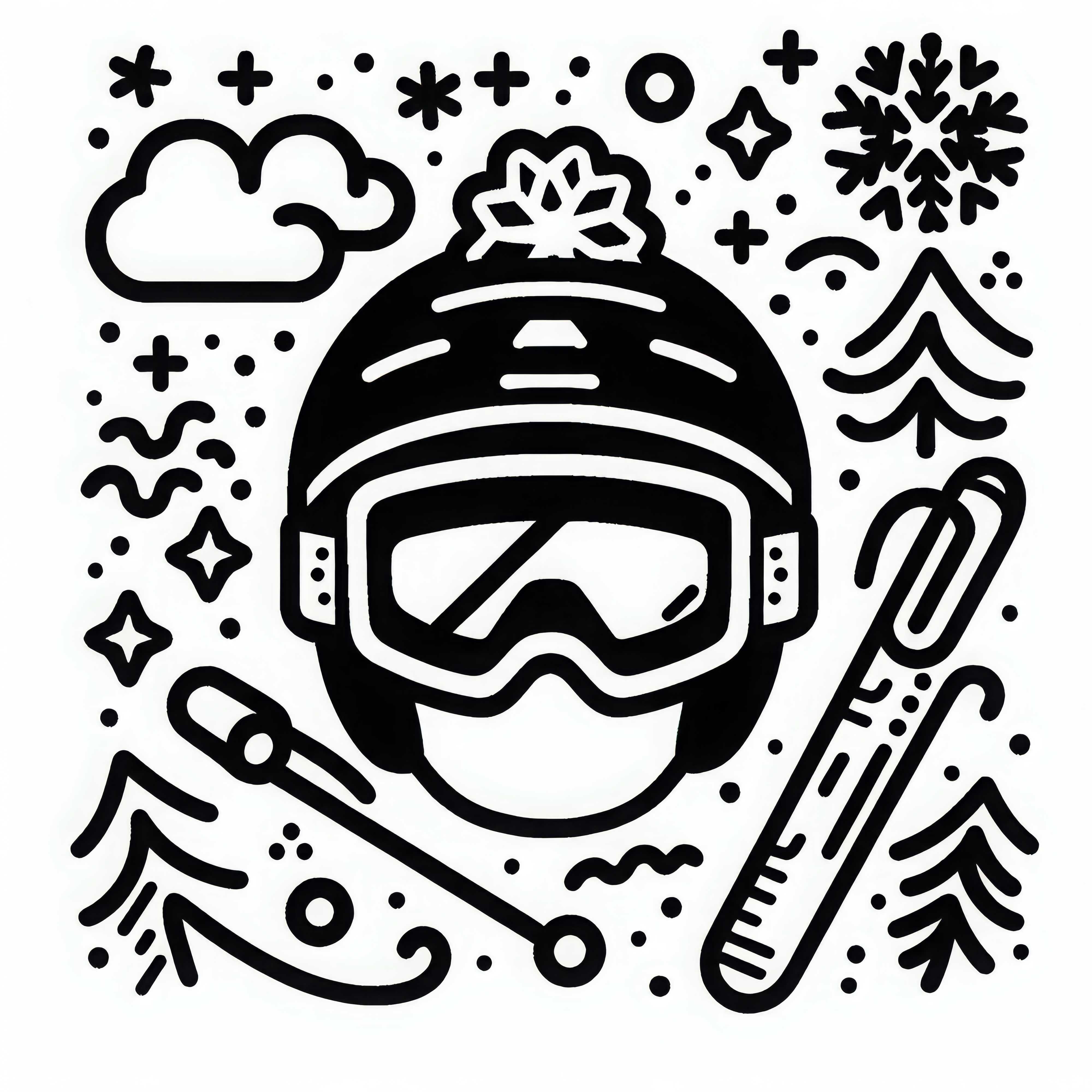 Skihelm mit Skibrille Malvorlage einfach kostenlos