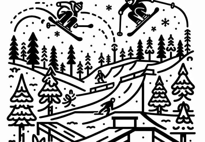 Ausmalbild eines einfachen Freestyle-Skiing-Motivs – Kostenlos herunterladen!