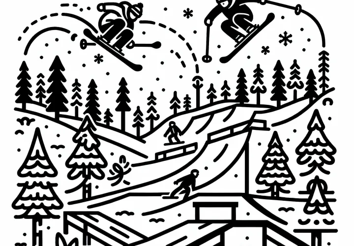 Coloring page of a simple freestyle skiing motif – Download for free!