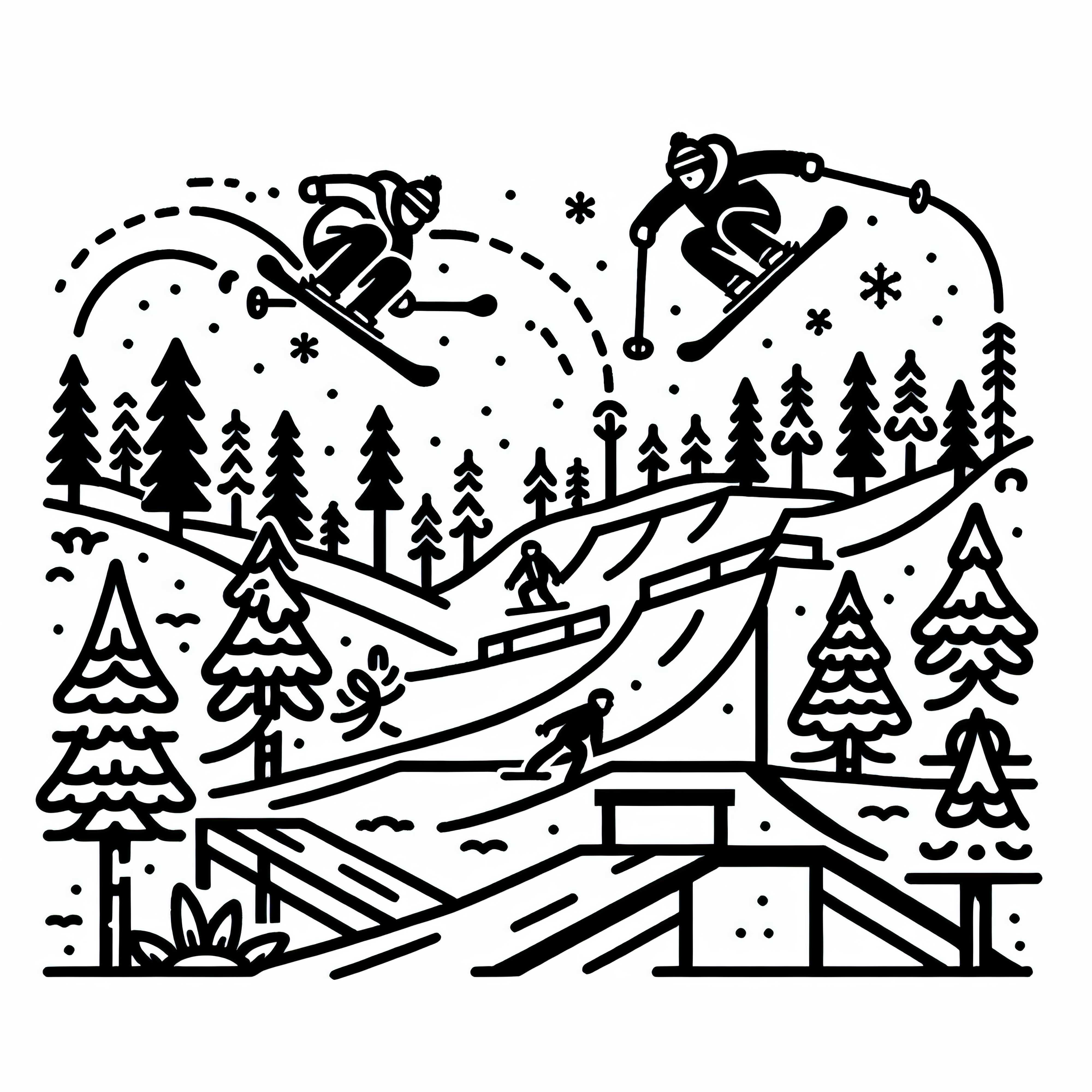 Ausmalbild eines einfachen Freestyle-Skiing-Motivs – Kostenlos herunterladen!