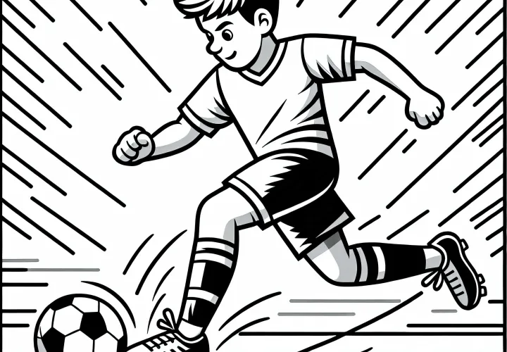 El jugador de fútbol dribla el balón - Imagen para colorear gratuita