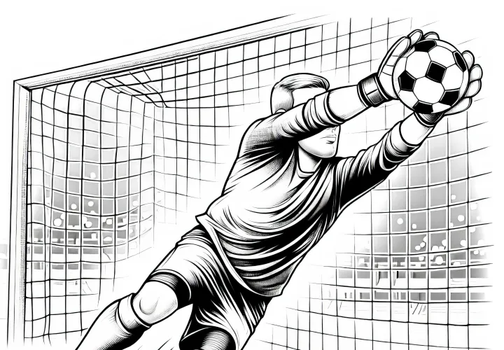 Portero de fútbol hace una parada dibujo para colorear gratis
