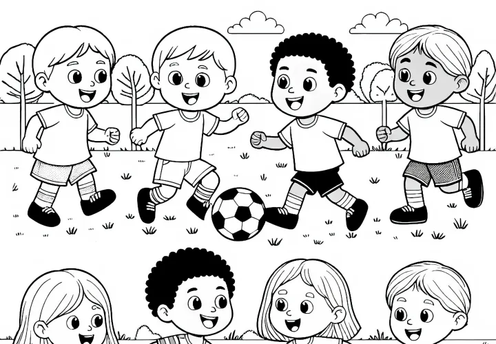 Los niños juegan al fútbol - Plantilla para colorear gratis