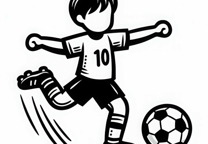 Piłkarz kopie piłkę – Prosty szablon do kolorowania za darmo Piłkarz kopie piłkę – Prosty szablon do kolorowania za darmo