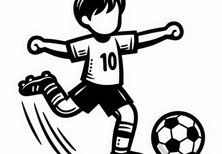 Jugador de fútbol dispara el balón - Plantilla para colorear gratis
