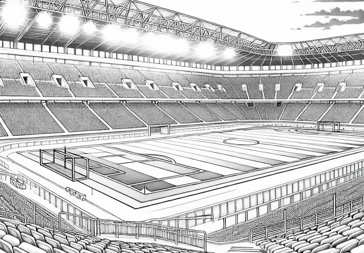 Dibujo para colorear de una tribuna de un estadio de fútbol - Detallado y gratis