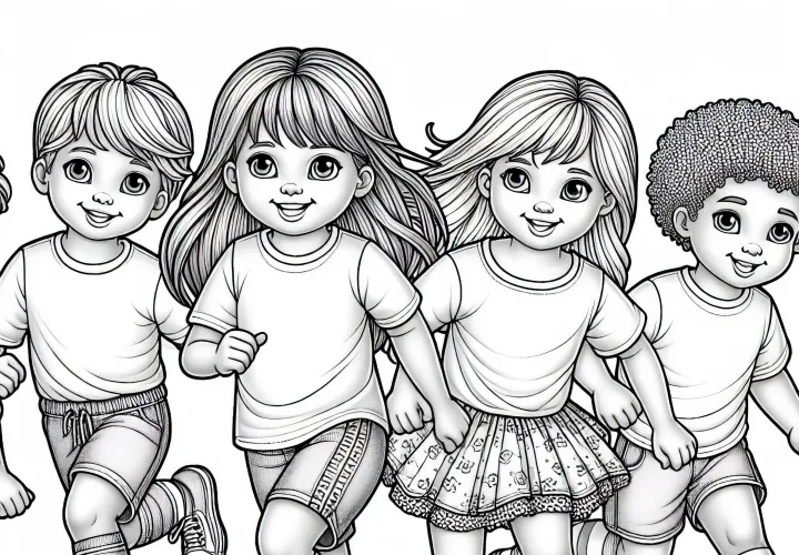 Los niños juegan al fútbol - Dibujo para colorear con una ejecución detallada gratis