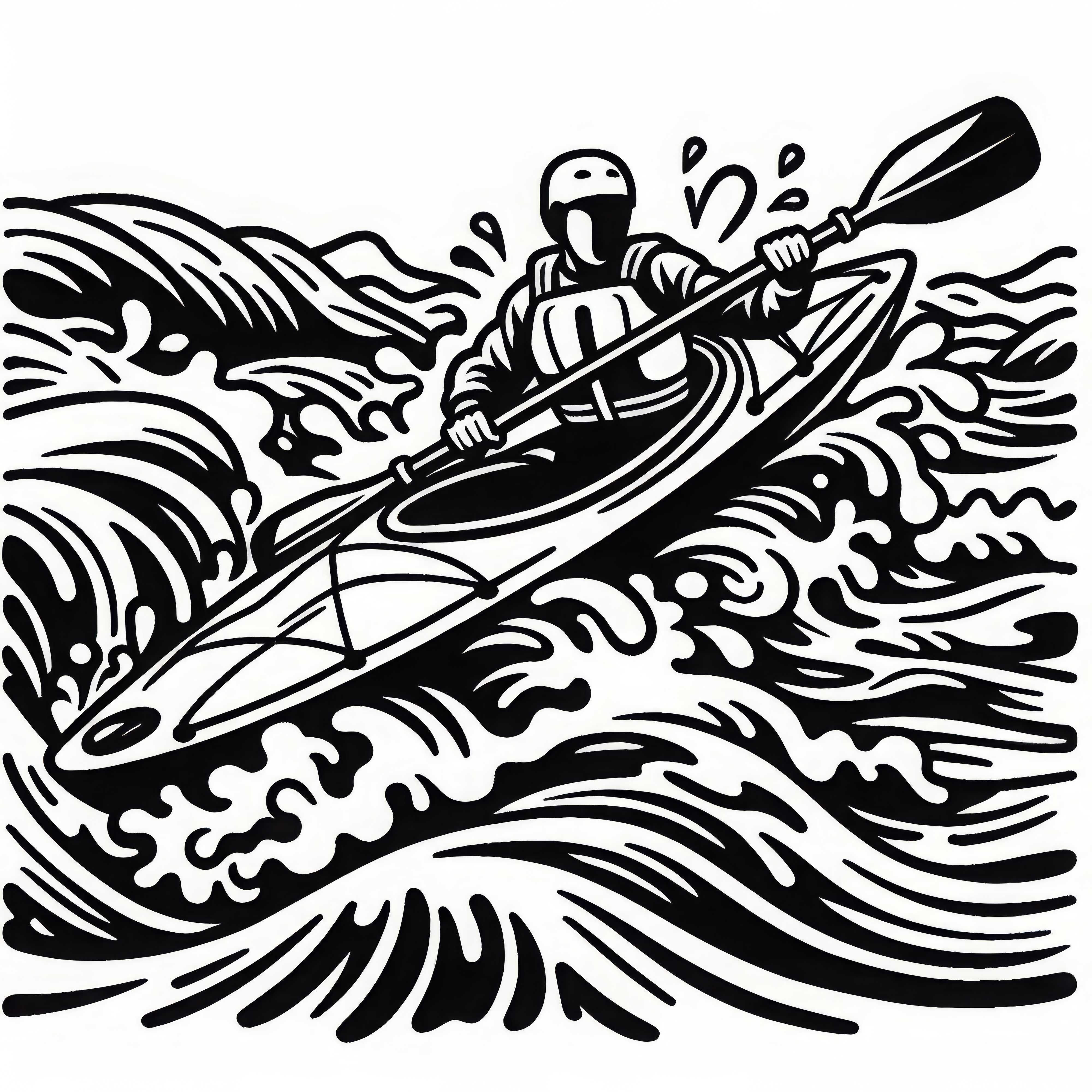 Whitewater kayaker navigates through strong rapids – Free coloring page