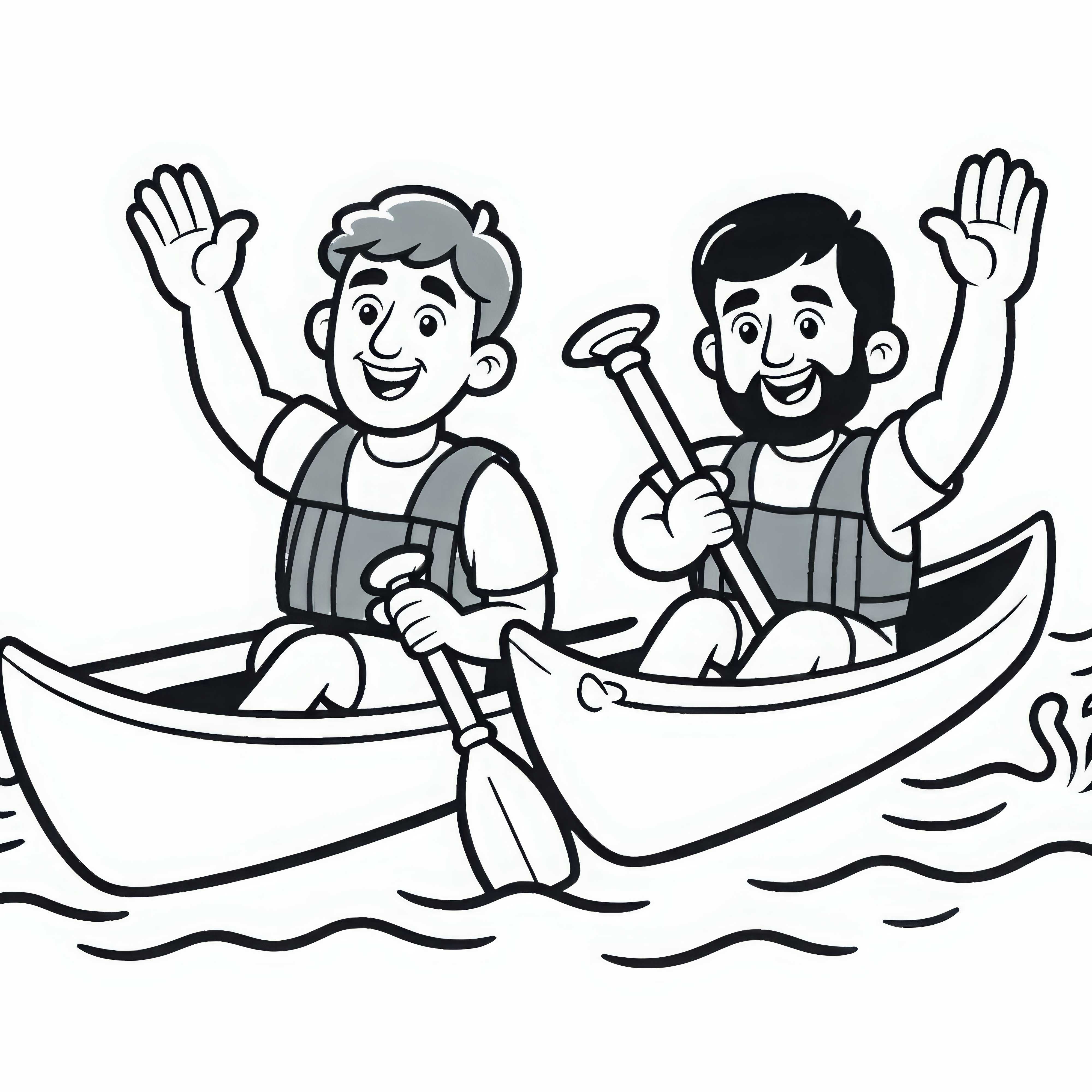 Two kayakers are paddling side by side - coloring page simple and free