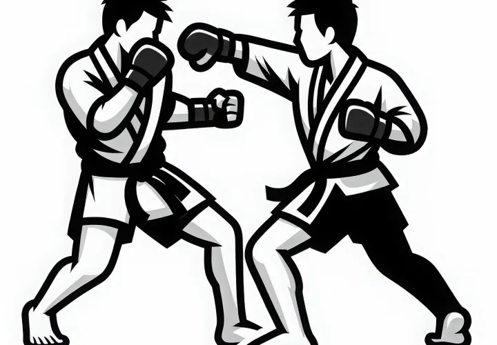 Two fighters are exchanging blows in combat sports – Coloring page available for free download