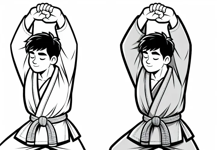 Fighters warm up for martial arts with stretching exercises - Free coloring page