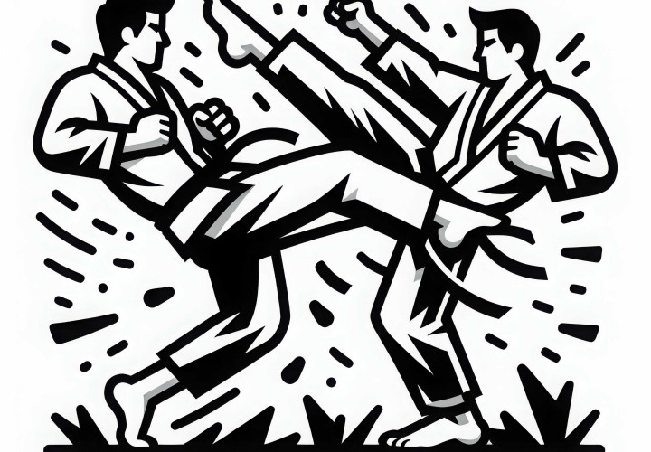 Dois lutadores de artes marciais - Modelo para colorir simples e grátis Dois lutadores de artes marciais - desenho para colorir simples e gratuito