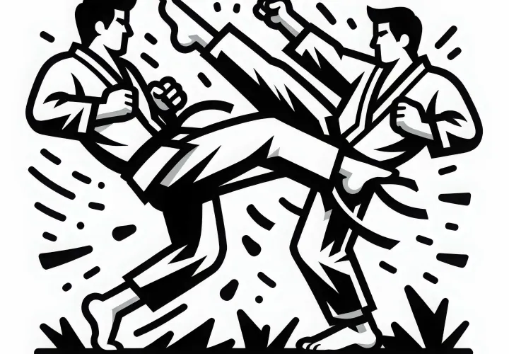 Two fighters in martial arts - coloring page simple and free