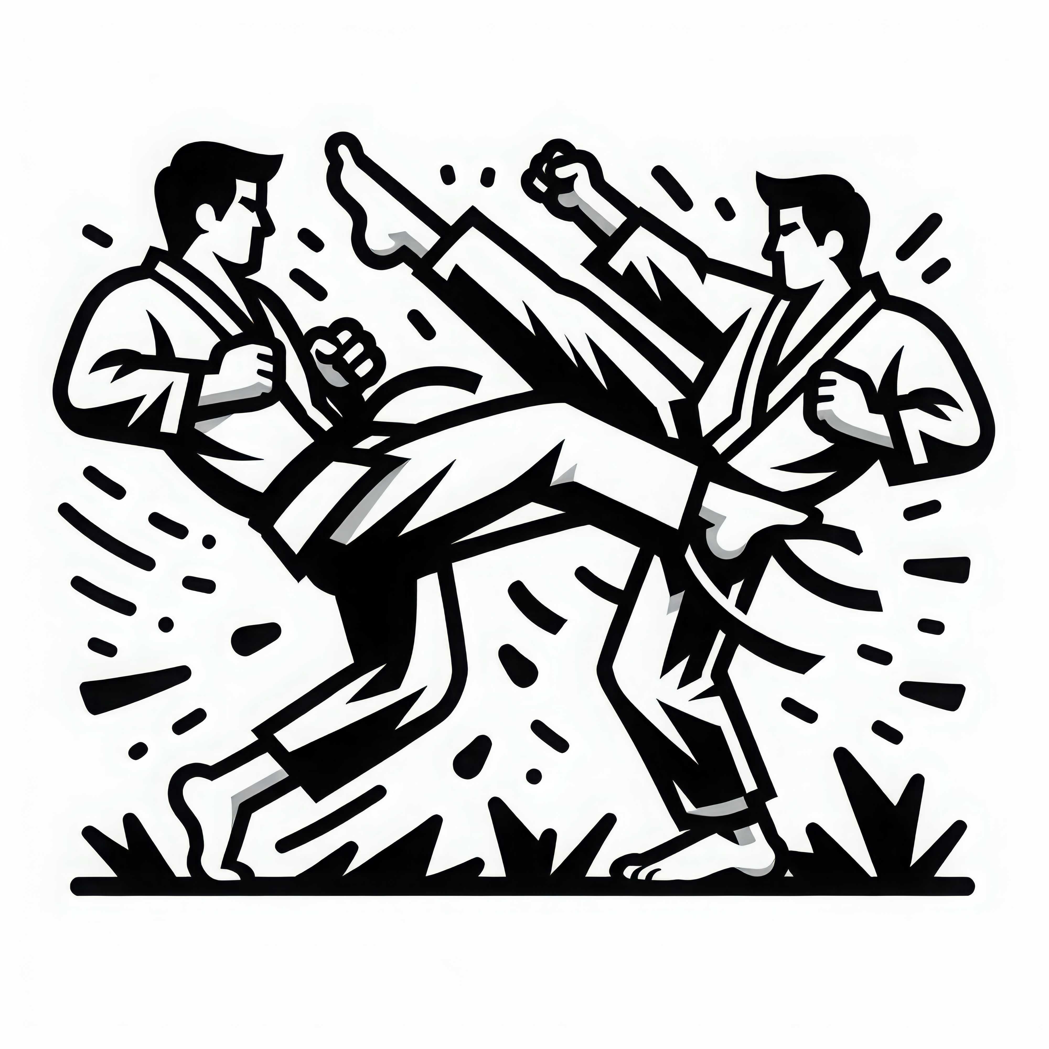 Dois lutadores de artes marciais - Desenho para colorir simples e gratuito