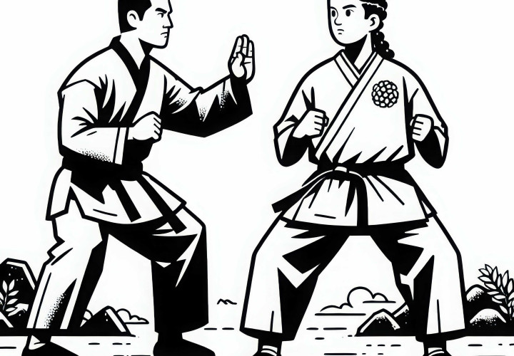 Os lutadores de artes marciais estão concentrados em posição de combate – Desenho para colorir gratuito Os lutadores de artes marciais estão concentrados na posição de combate - Desenho para colorir gratuito