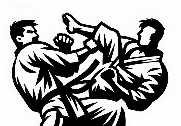 Lutador se agacha nas artes marciais, chuta e contra-ataca – Imagem para colorir gratuita Lutador se abaixa em artes marciais, chuta e contra-ataca – Desenho para colorir gratuito