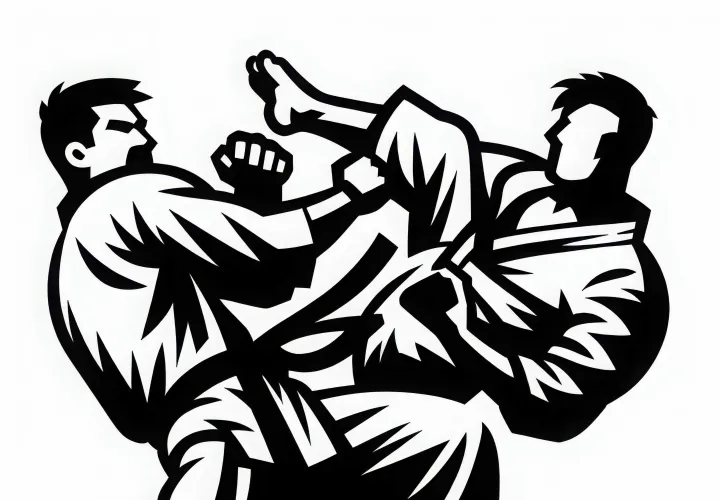 Fighter ducks down in martial arts, kicks and counters – Free coloring page
