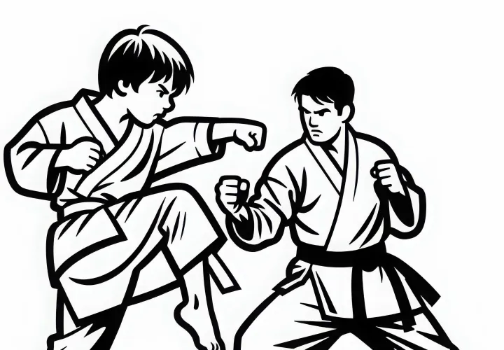 Karateka performs a powerful punch – Free coloring page
