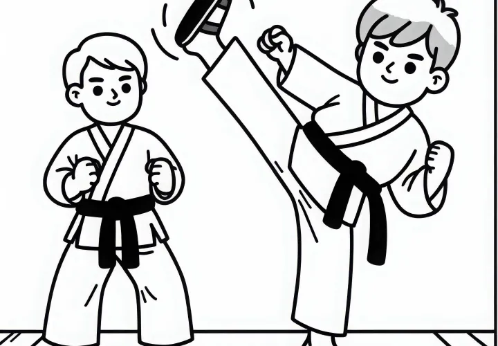 Karateka does leg technique kick - download coloring page for free easily