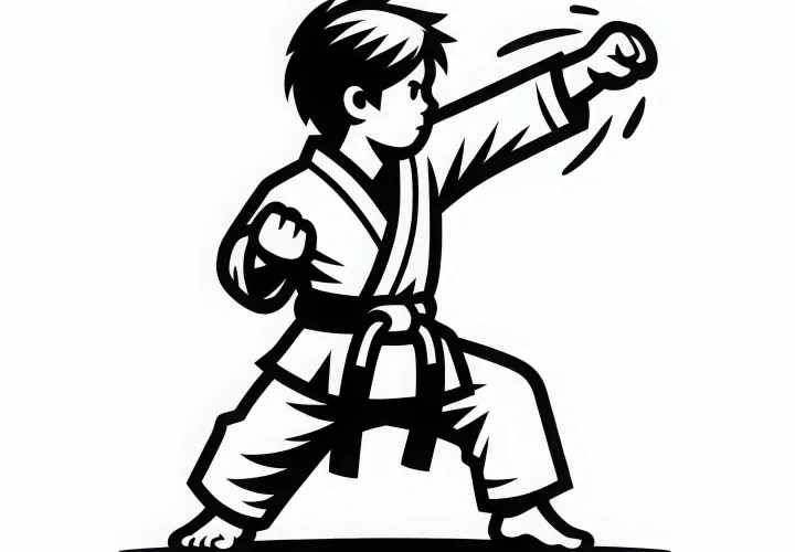 Child at karate training – coloring page simple free