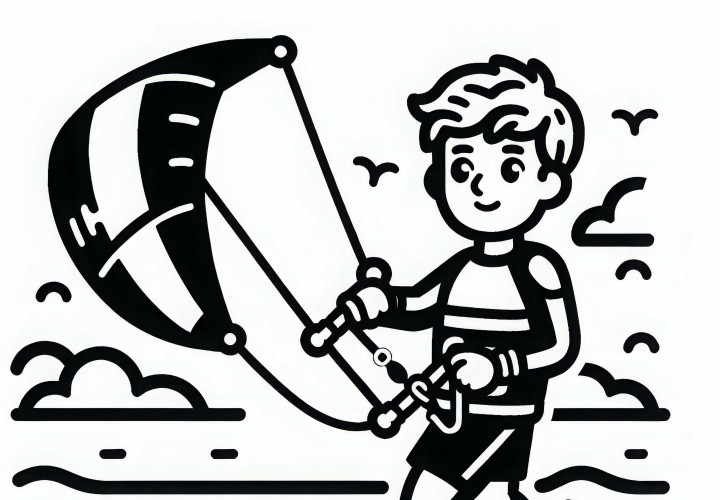 Kitesurfer mengarahkan Kite – Gambar untuk diwarnai sederhana gratis Kitesurfer mengendalikan Layangan – Gambar untuk diwarnai sederhana gratis