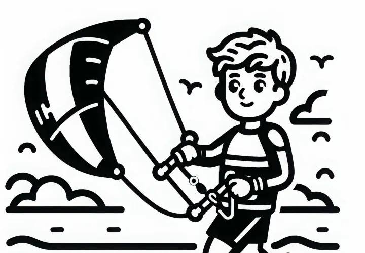 Kitesurfer directs kite – Coloring page easy free