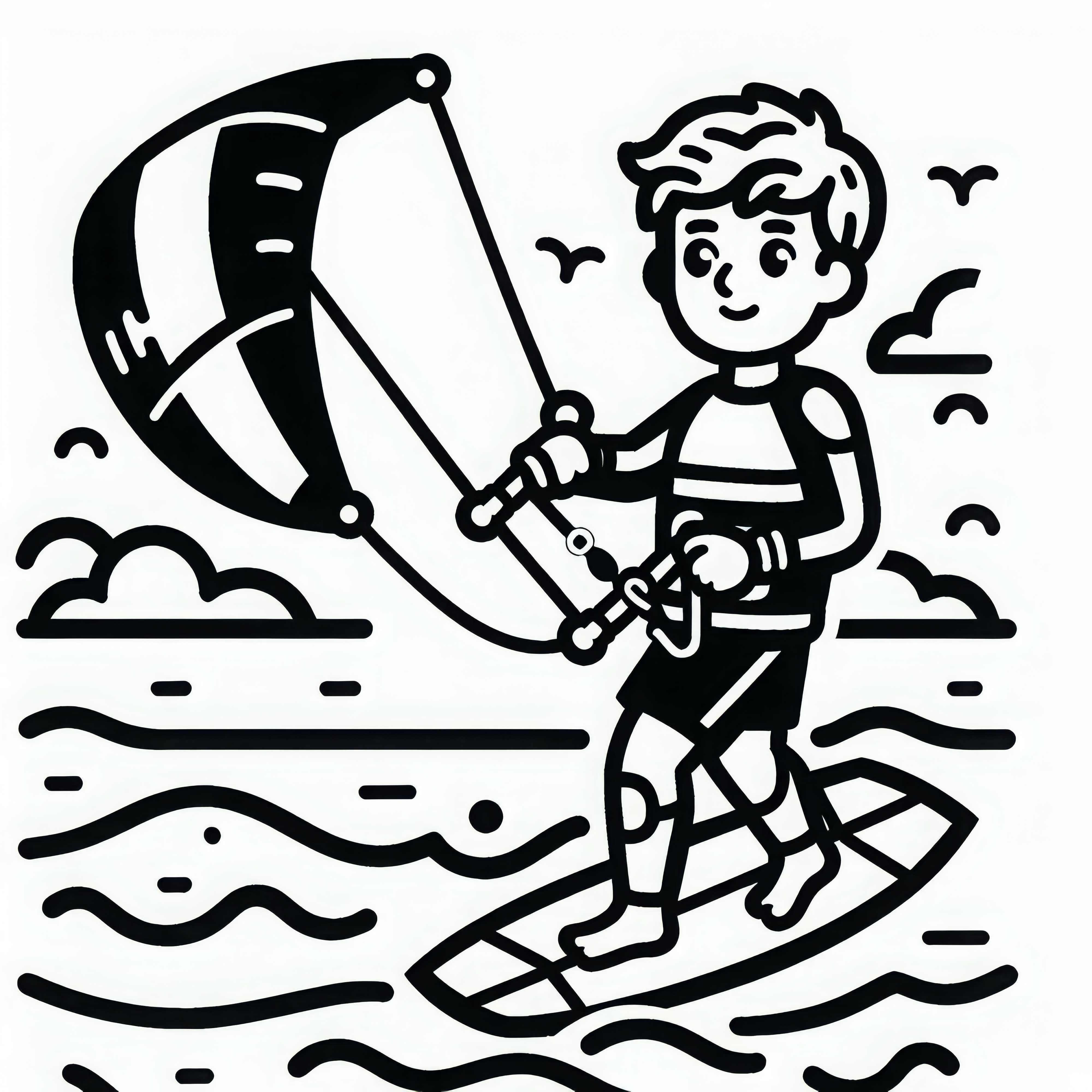 Kitesurfer mengarahkan Layang-layang – Gambar untuk diwarnai yang sederhana dan gratis