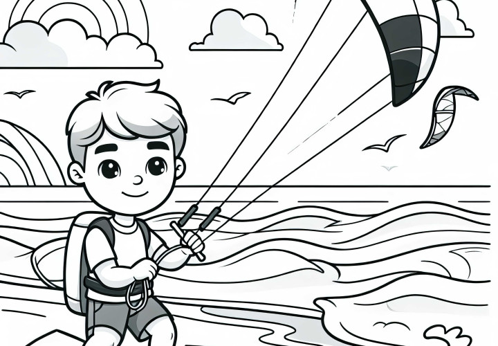 Pemula memegang layang-layang di pantai dan belajar mengendalikan – Template gambar sederhana gratis Pemula memegang layang-layang di pantai dan belajar mengendalikan – Template mewarnai sederhana gratis