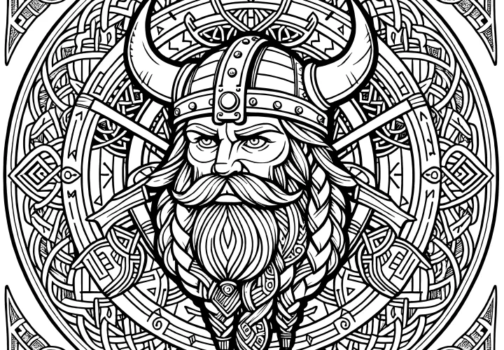 Komplekst vikinge-mandala: Udsmykningsbillede til udskrivning for voksne (Gratis)
