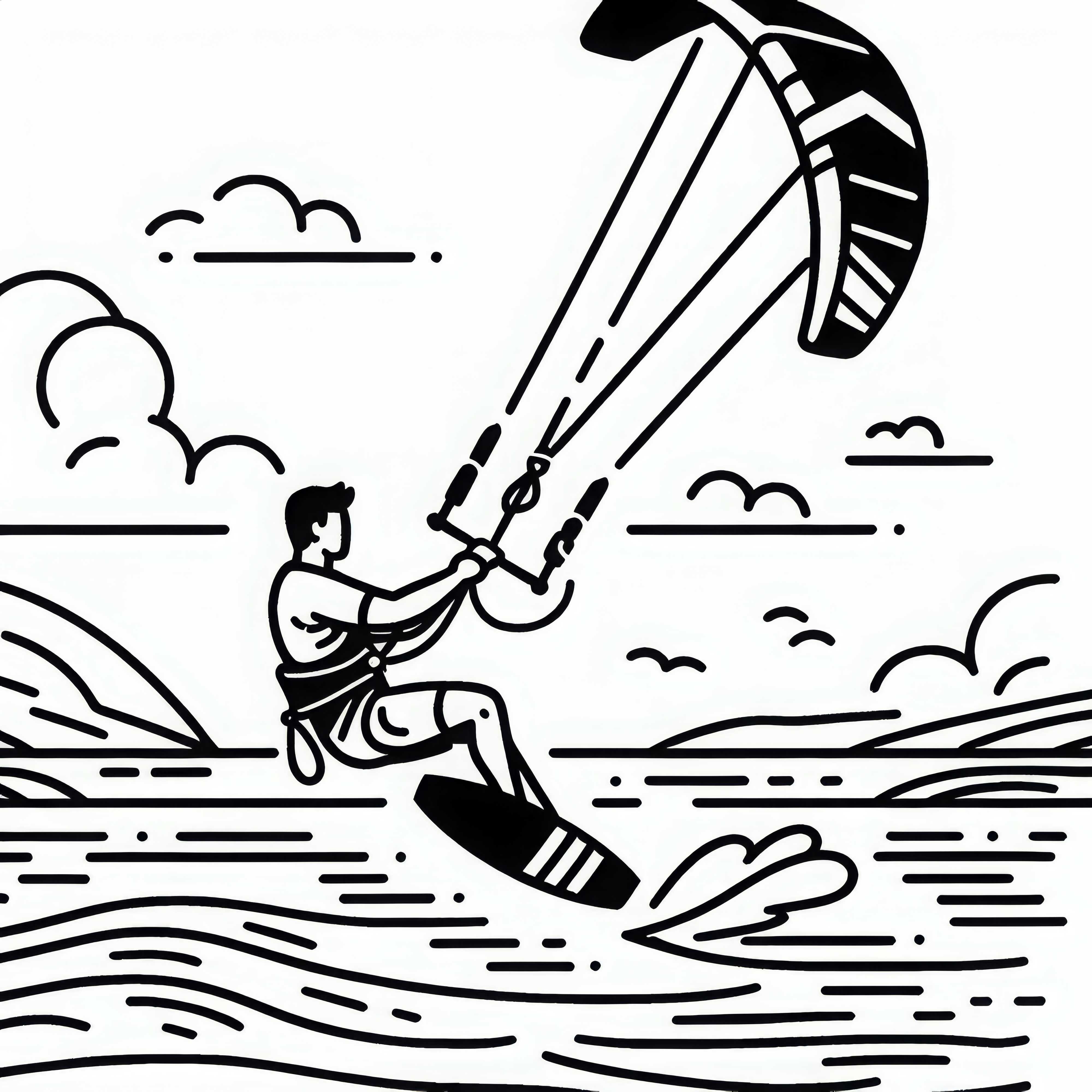 Pemain kiteboard meluncur dengan kecepatan tinggi di atas air – Template mewarnai gratis