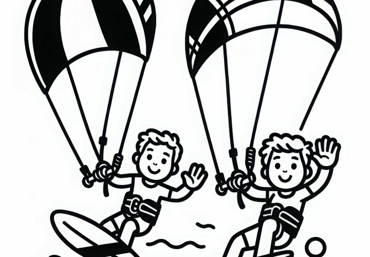 Dua Peseluncur Layang Berlayar Berdampingan - Gambar untuk Diwarnai Gratis Dua Peselancar Kite Berlayar Berdampingan - Gambar Mewarnai Gratis