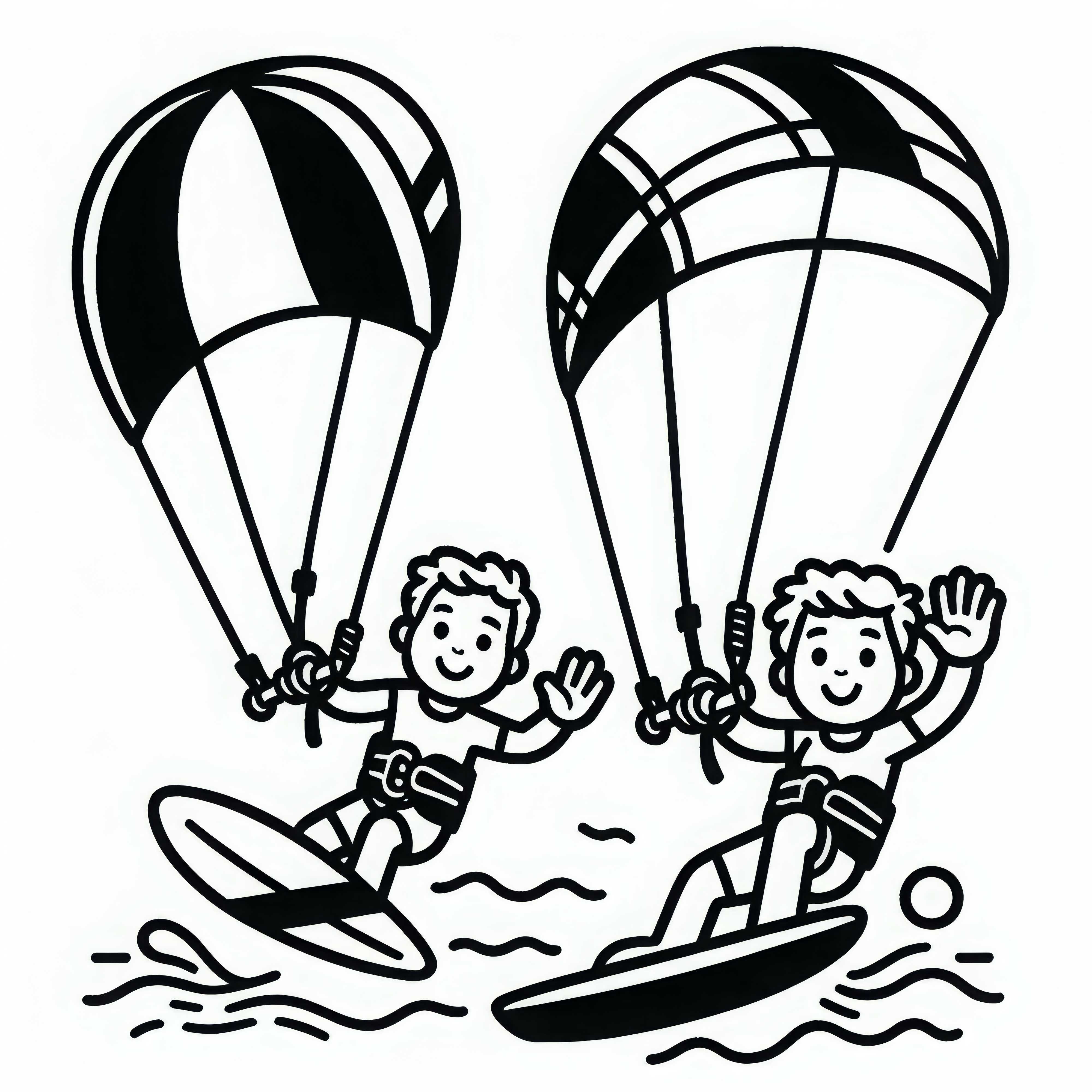 Dua Peselancar Kite Berkendara Berdampingan - Gambar Untuk Diwarnai Gratis