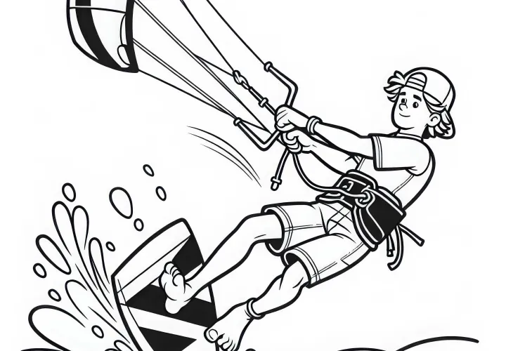 Kiteboarder makes a turn in the air - free coloring page