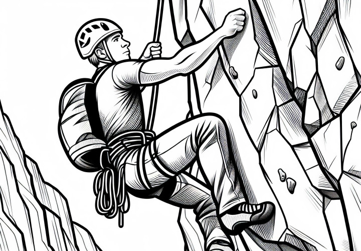 クライマーが急な岩壁を登る - 無料塗り絵