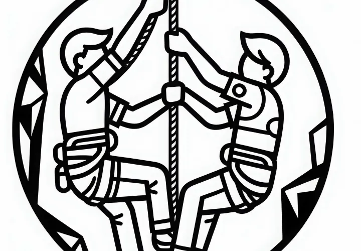 Two climbers on a rope - Coloring page Easy Free