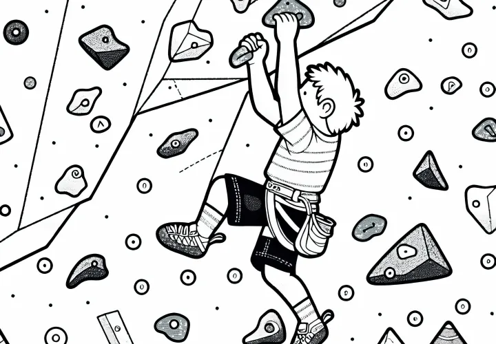 Child climbs climbing wall – Free coloring page