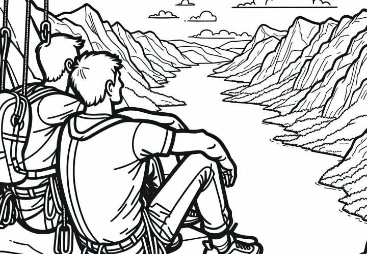 Due amici scalatori si riposano su un ripiano - Disegno da colorare gratuito