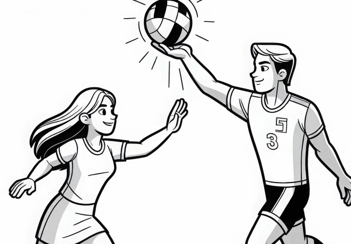 Two netball players are battling for the ball – free coloring page