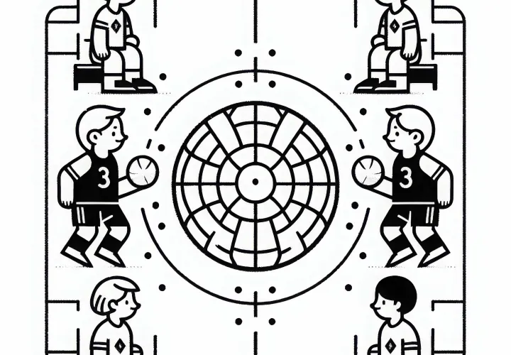 Two Korbball teams face each other - Coloring page simple free