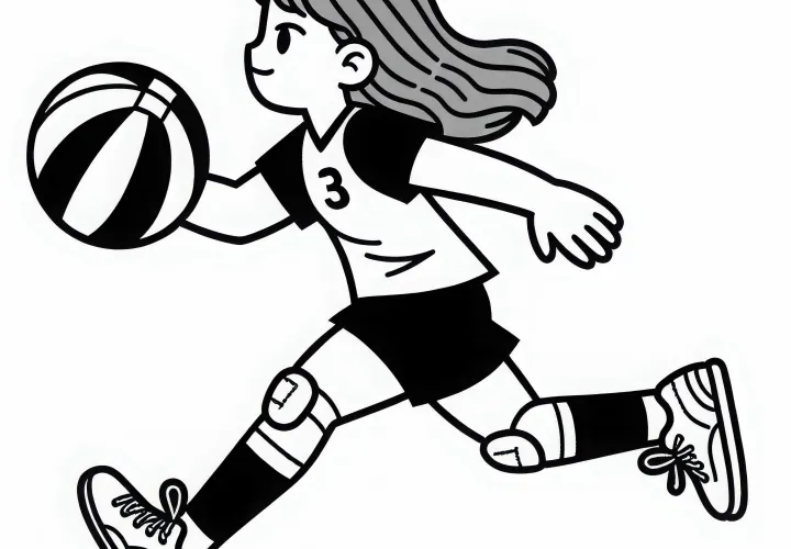 Netball player sprints with ball - Free coloring page